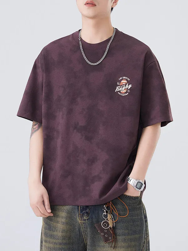 Plus Size Round Neck Short Sleeve T-Shirt in Beige for Men
