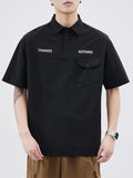 Plus Size Button Detail Short Sleeve Polo in Black for Men