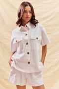 Button Down Denim Game Day Top and Shorts Set in Off White for Women