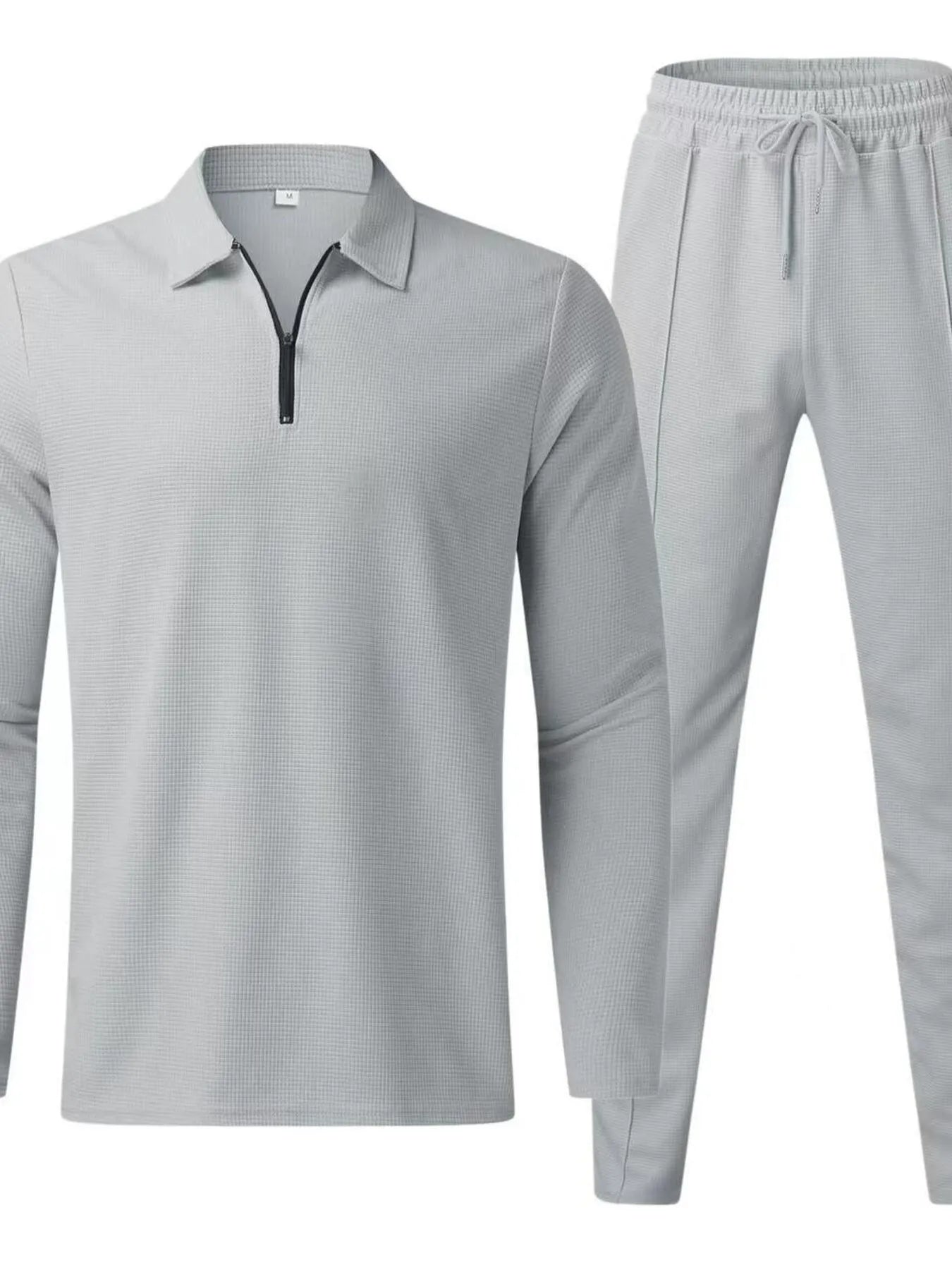 Long Sleeve Top and Pants Set Plus Size in Black for Men