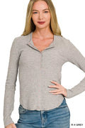 Double Knit Snap Button Shirts in R Heather Grey for Women