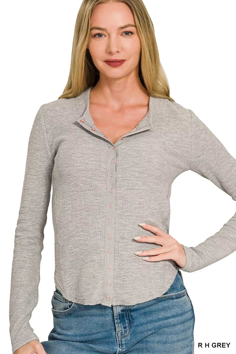 Double Knit Snap Button Shirts in R Heather Grey for Women