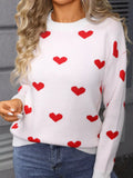 Valentines Day Heart Pattern Dropped Shoulder Sweater in White for Women