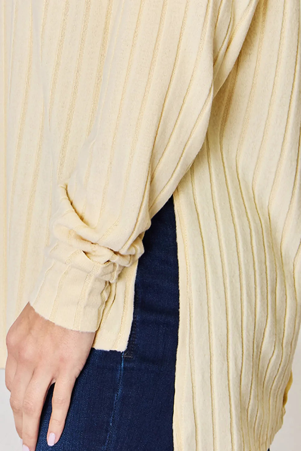 Plus Size Ribbed Round Neck Slit T-Shirt in Sky Blue for Women