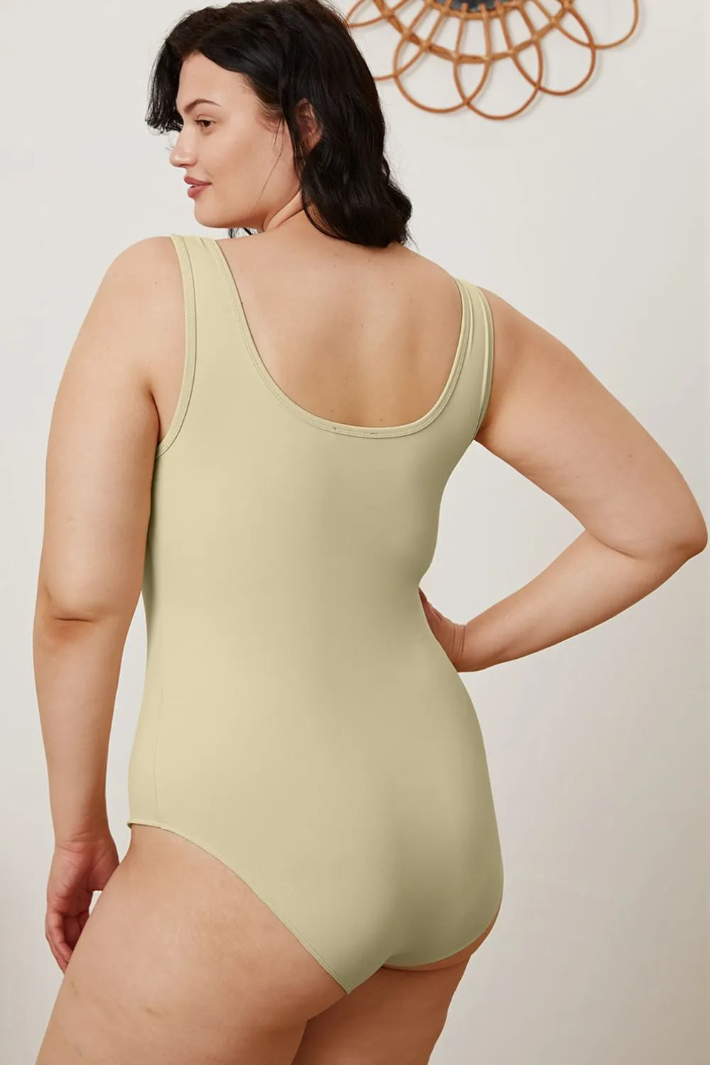 Plus Size Square Neck Sleeveless Bodysuit in Beige for Women