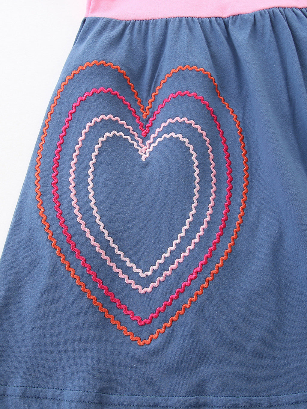 Heart Embroidered Casual Dress in Pink for Girls