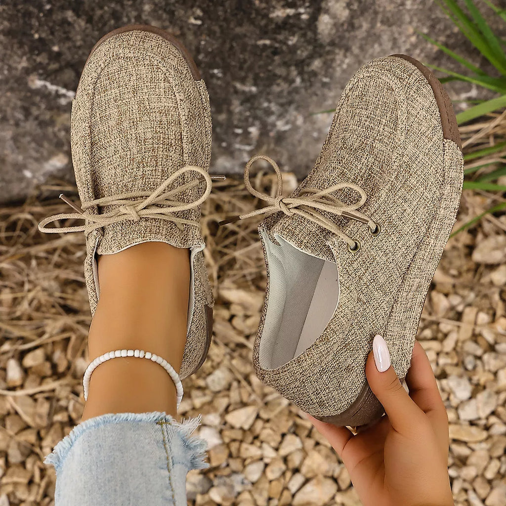 Round Toe Lace-Up Sneakers in Brown for Women