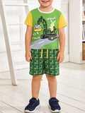 Rabbit Excavator Print Tee and Shorts Set in Green for Boys