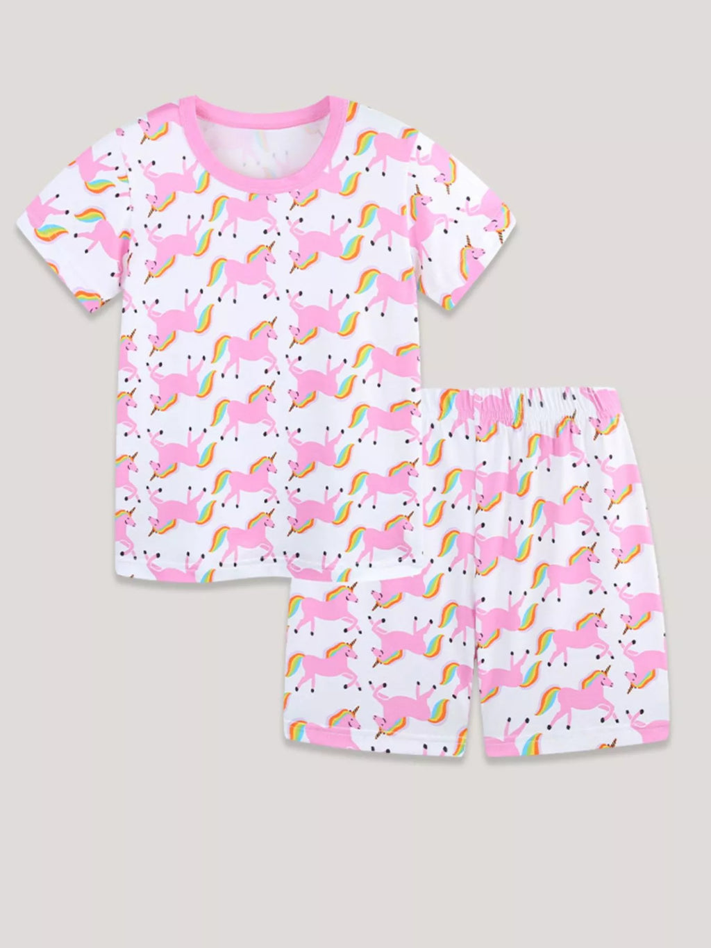 Unicorn Print Short Sleeve Tee and Shorts Set in Blush Pink for Girls