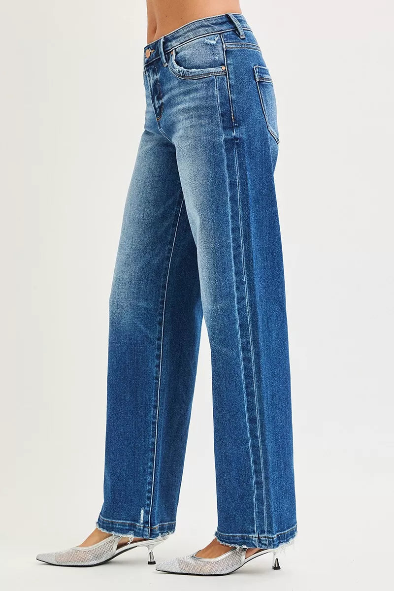 Slouchy Baggy Jeans Pocket Side Seam Detail Plus Size in Dark for Women