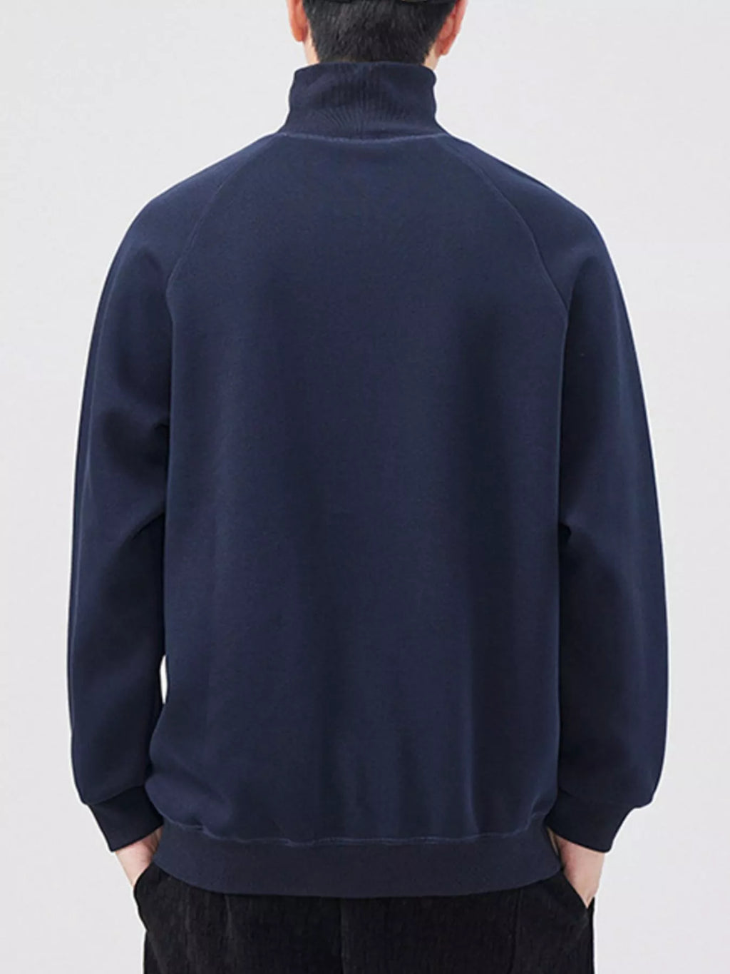 Plus Size Turtleneck Long Sleeve Sweatshirt in Deep Navy Blue for Men
