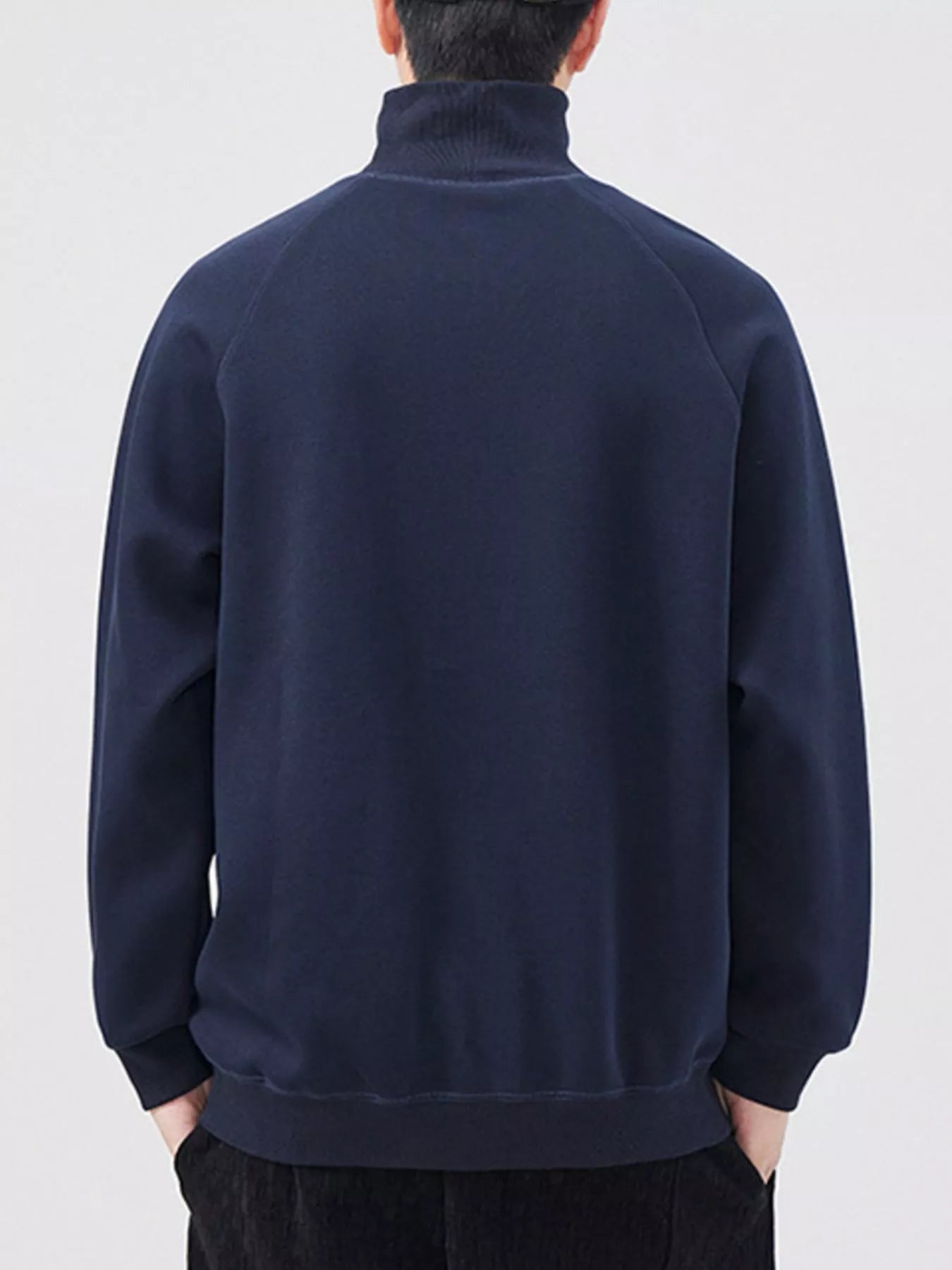 Plus Size Turtleneck Long Sleeve Sweatshirt in Deep Navy Blue for Men