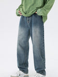 Pocketed Wide Leg Jeans in French Blue for Men