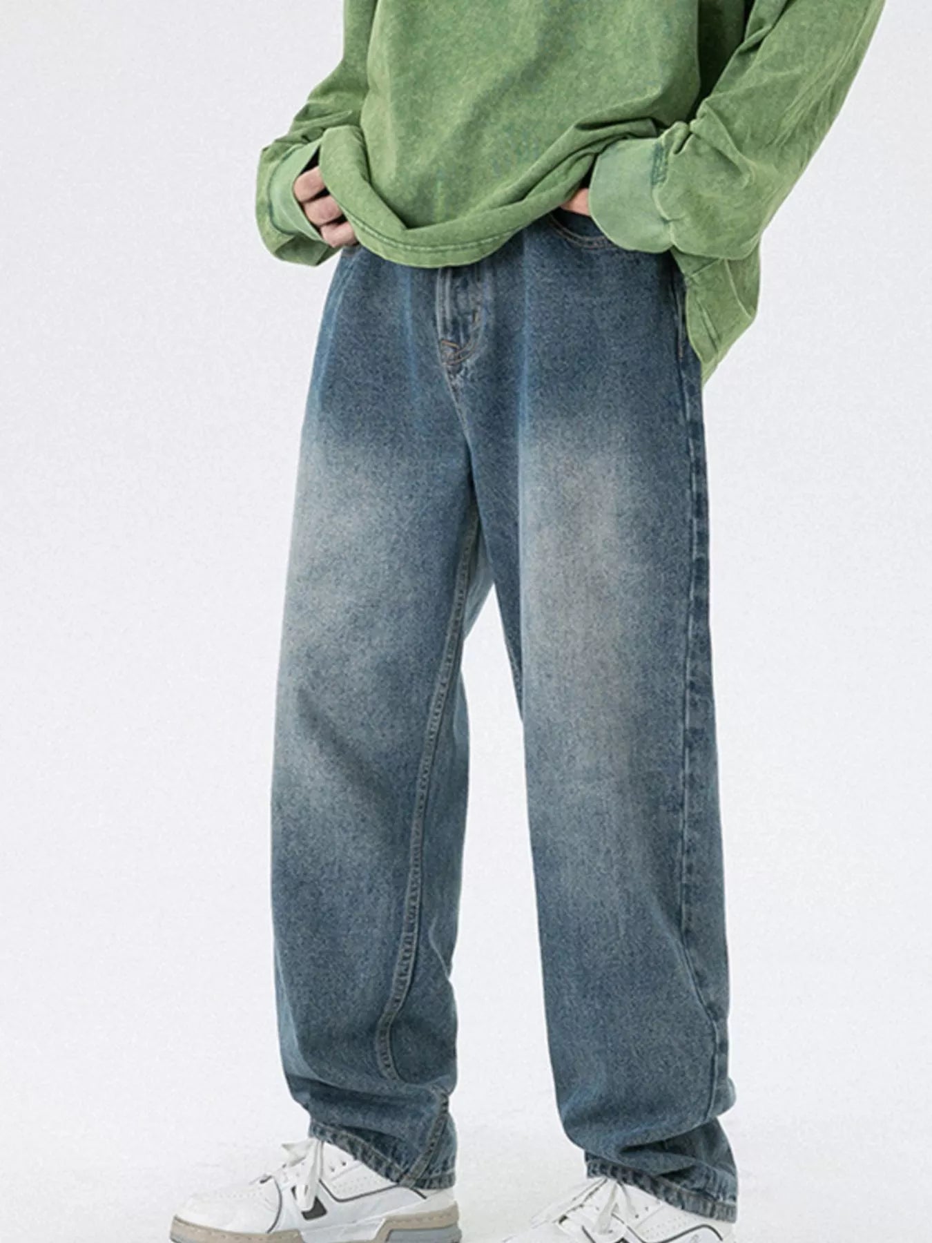 Pocketed Wide Leg Jeans in French Blue for Men