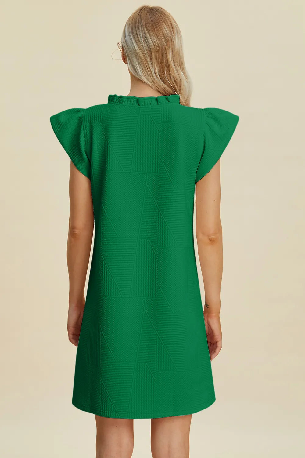 Plus Size Ruffled V-Neck Cap Sleeve Dress in Dark Green for Women