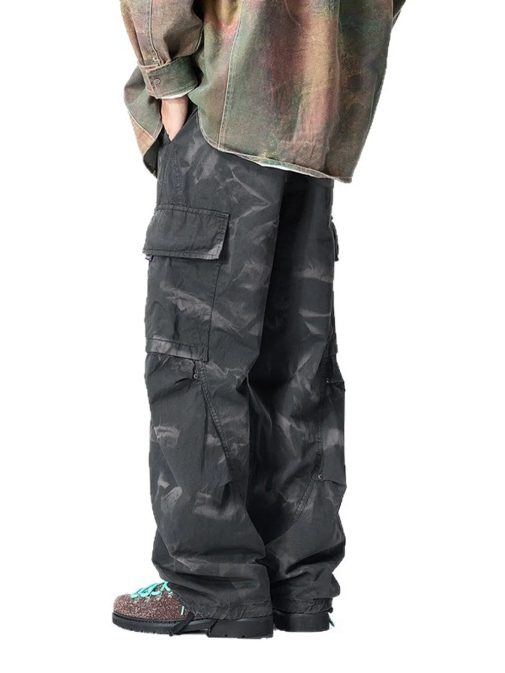 Wide Leg Cargo Pants Plus Size in Coffee in Purple for Men