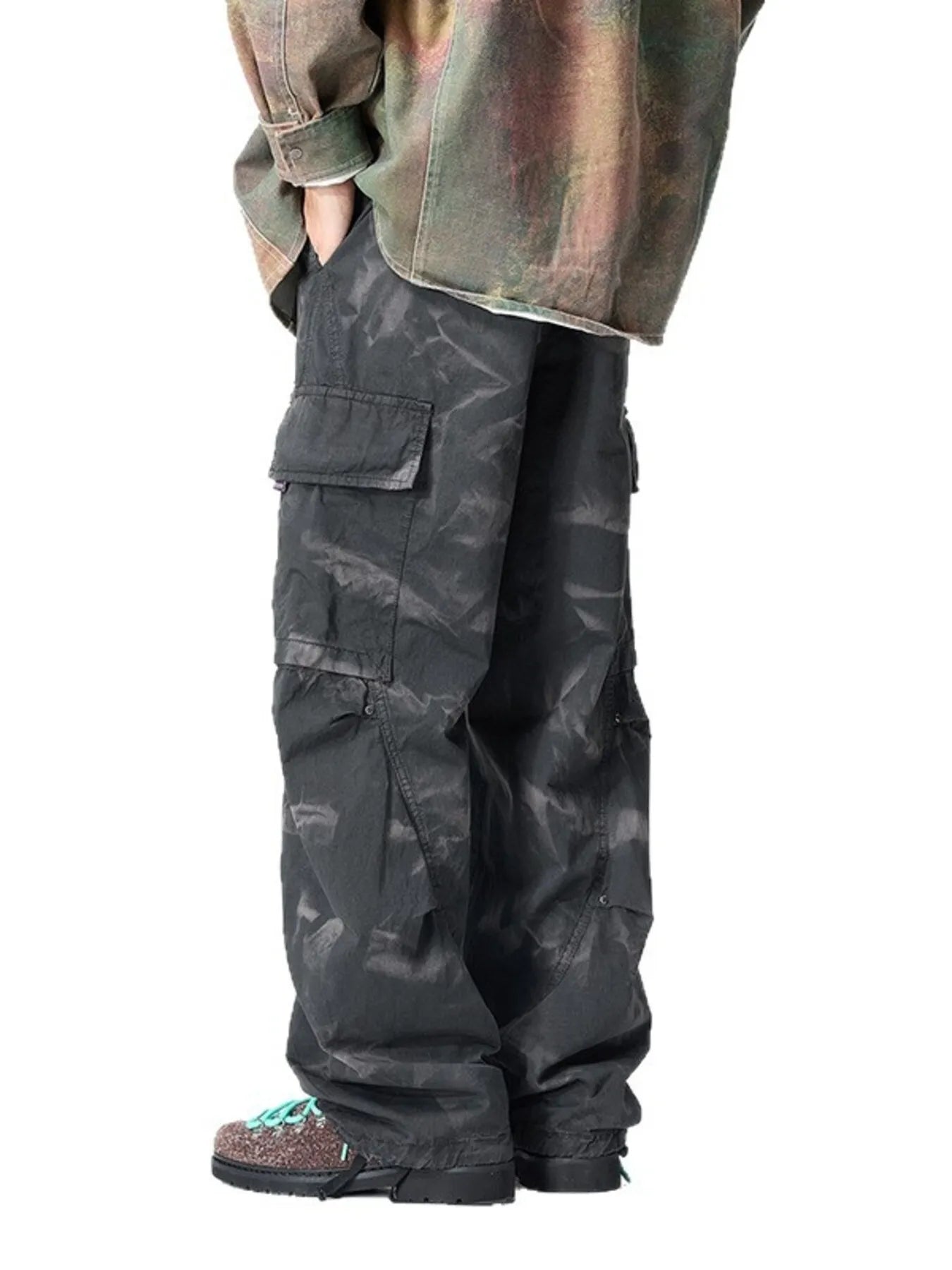 Wide Leg Cargo Pants Plus Size in Coffee in Purple for Men