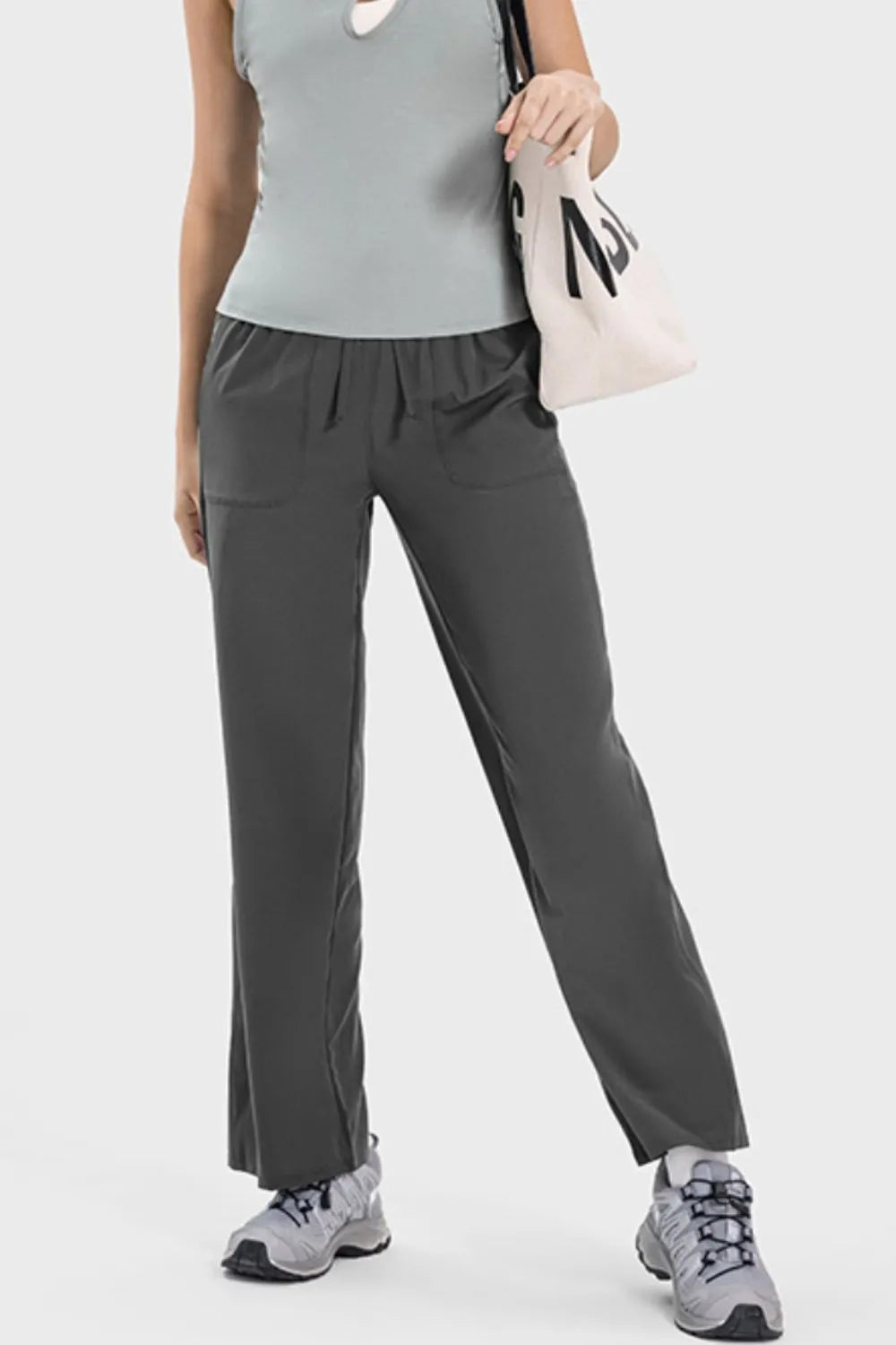 Drawstring Pocketed Active Pants in Light Mauve for Women