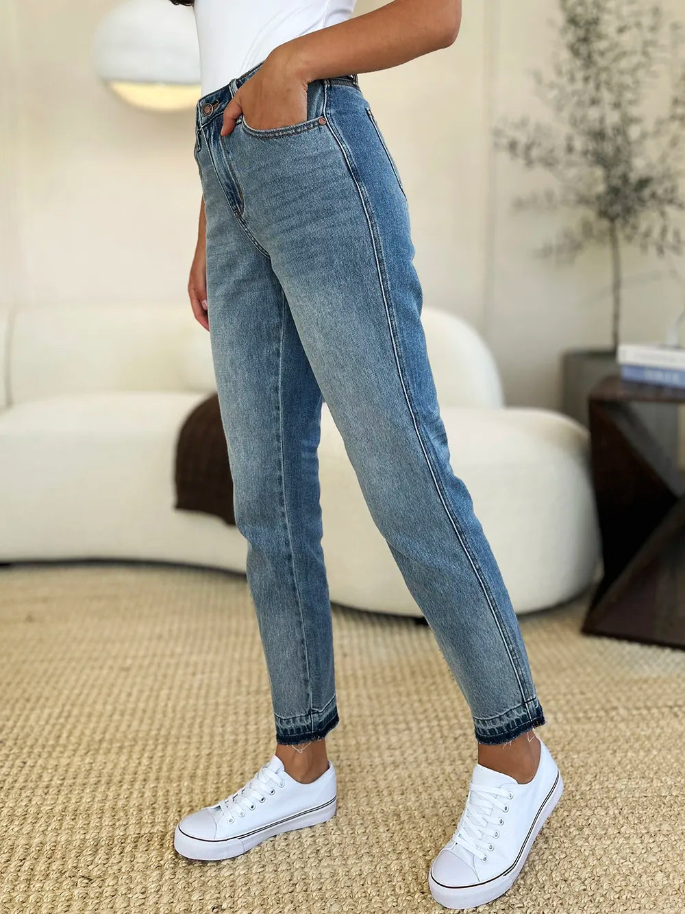 Plus Size Mid Rise Rigid Magic Release Hem Jeans in Medium for Women