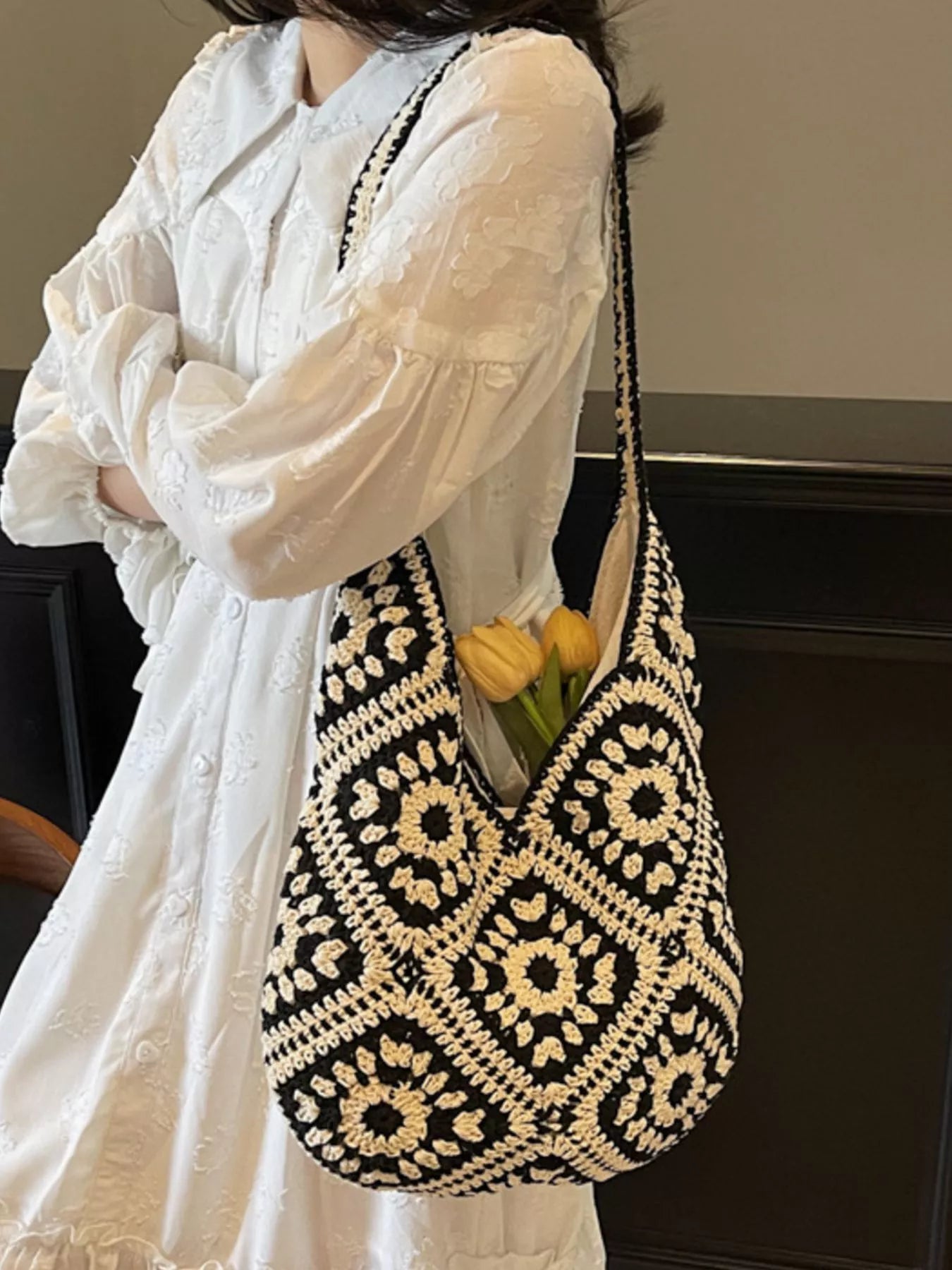 Crochet Hobo Shoulder Bag for Women