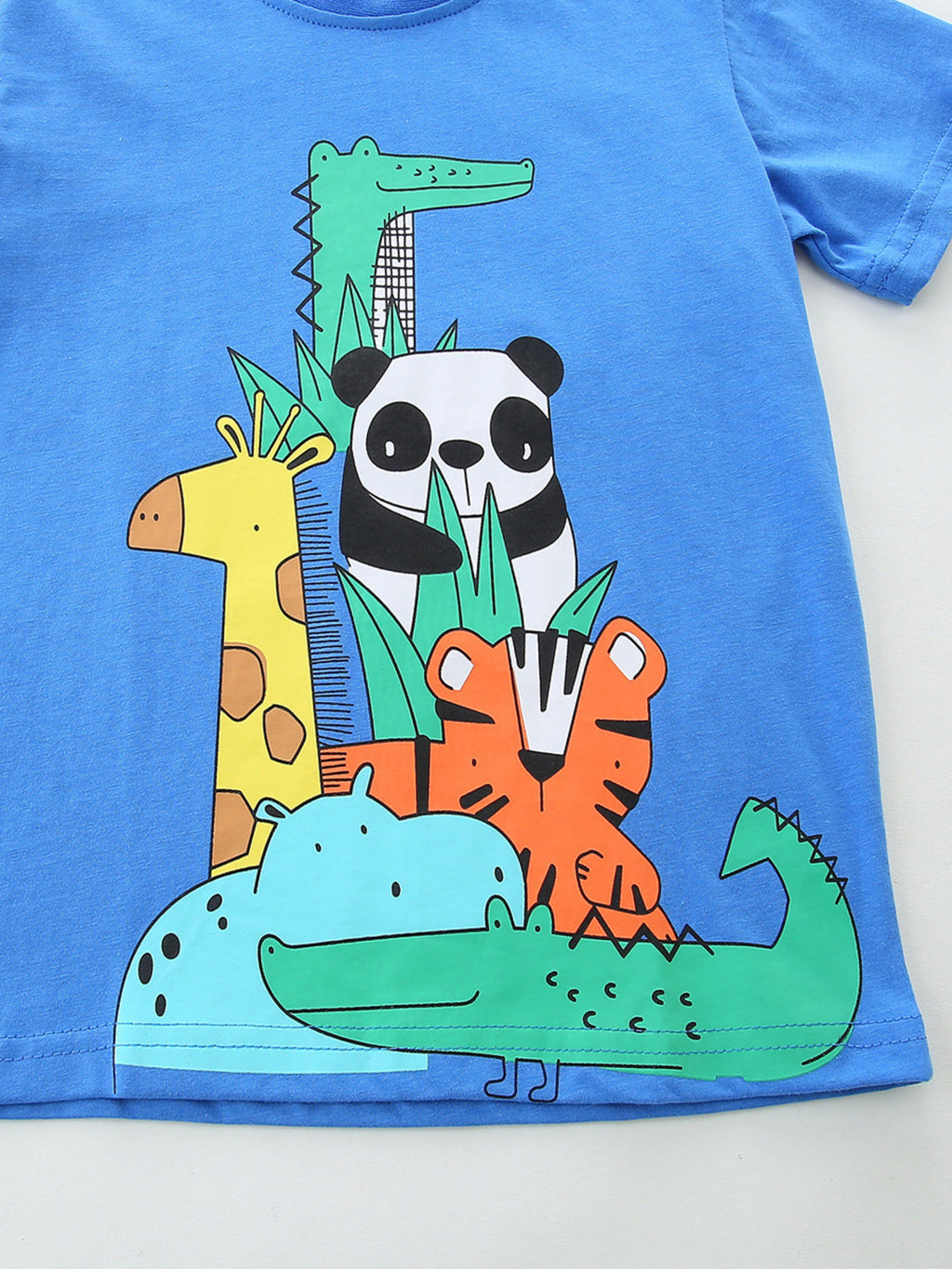 Animal Print Crew Neck T-Shirt in Blue for Boys