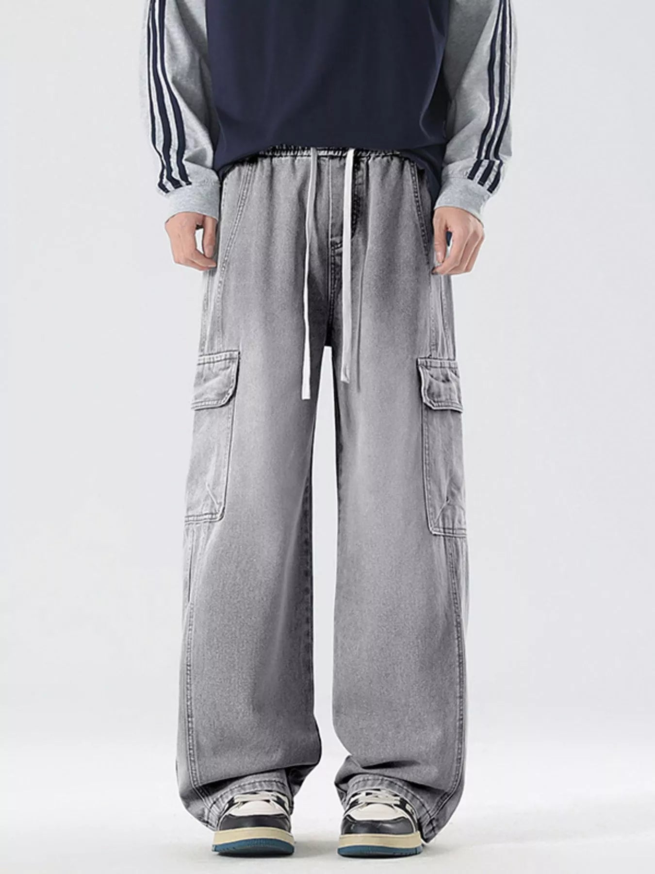 Wide Leg Cargo Jeans Plus Size in Vintage Blue for Men