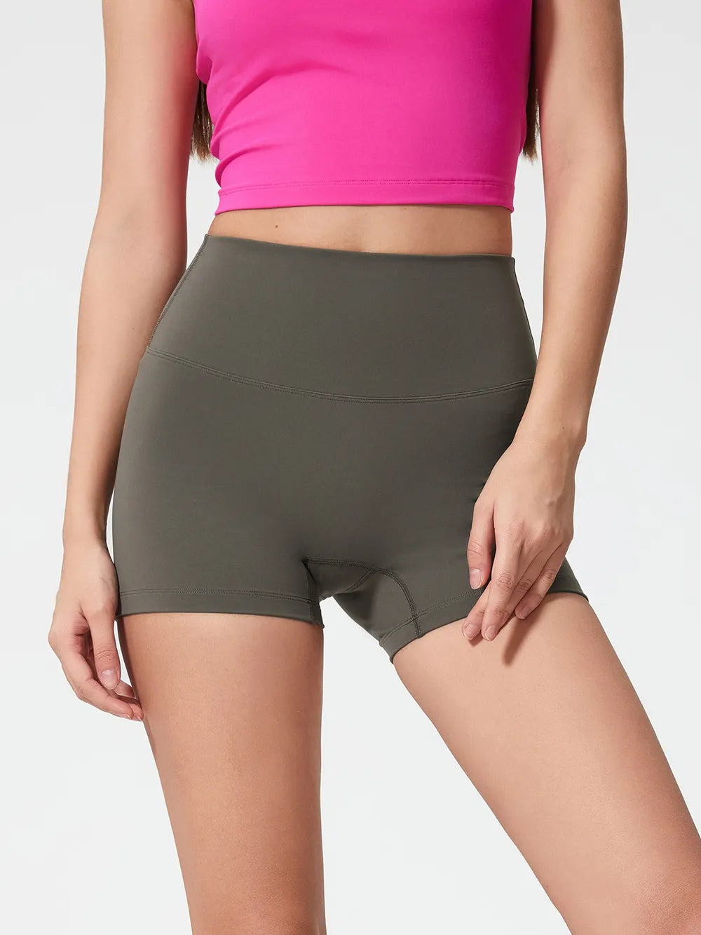High Waist Active Shorts in Deep Dark Green for Women