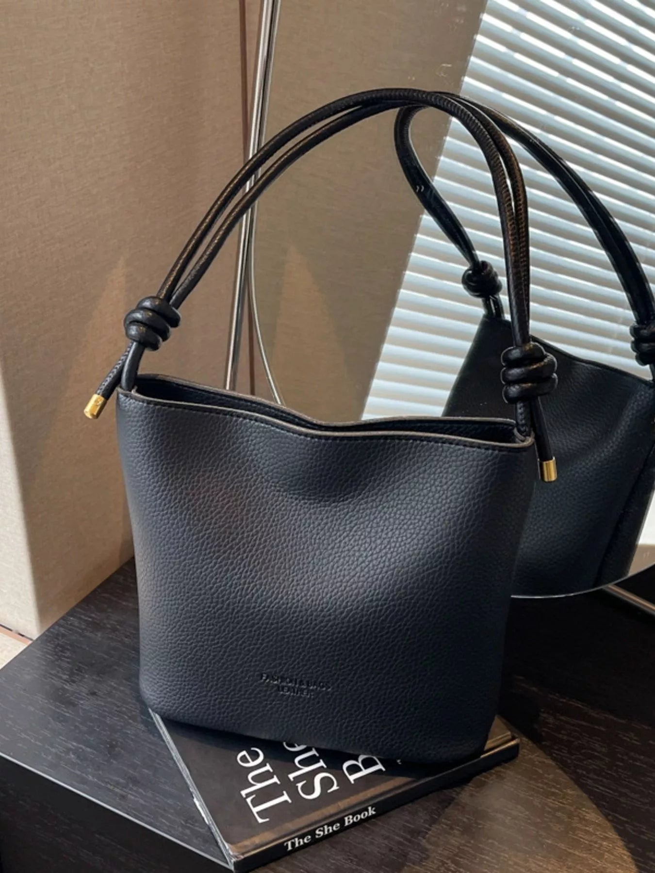 Leather Bucket Crossbody Bag in Black for Women