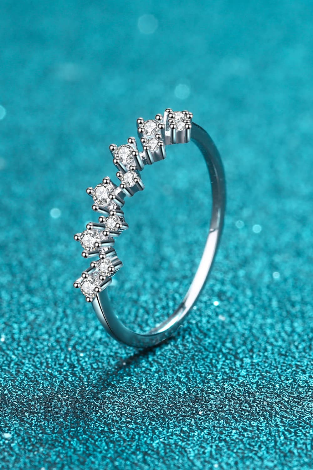 Moissanite Rhodium-Plated Half-Eternity Ring in Silver for Women