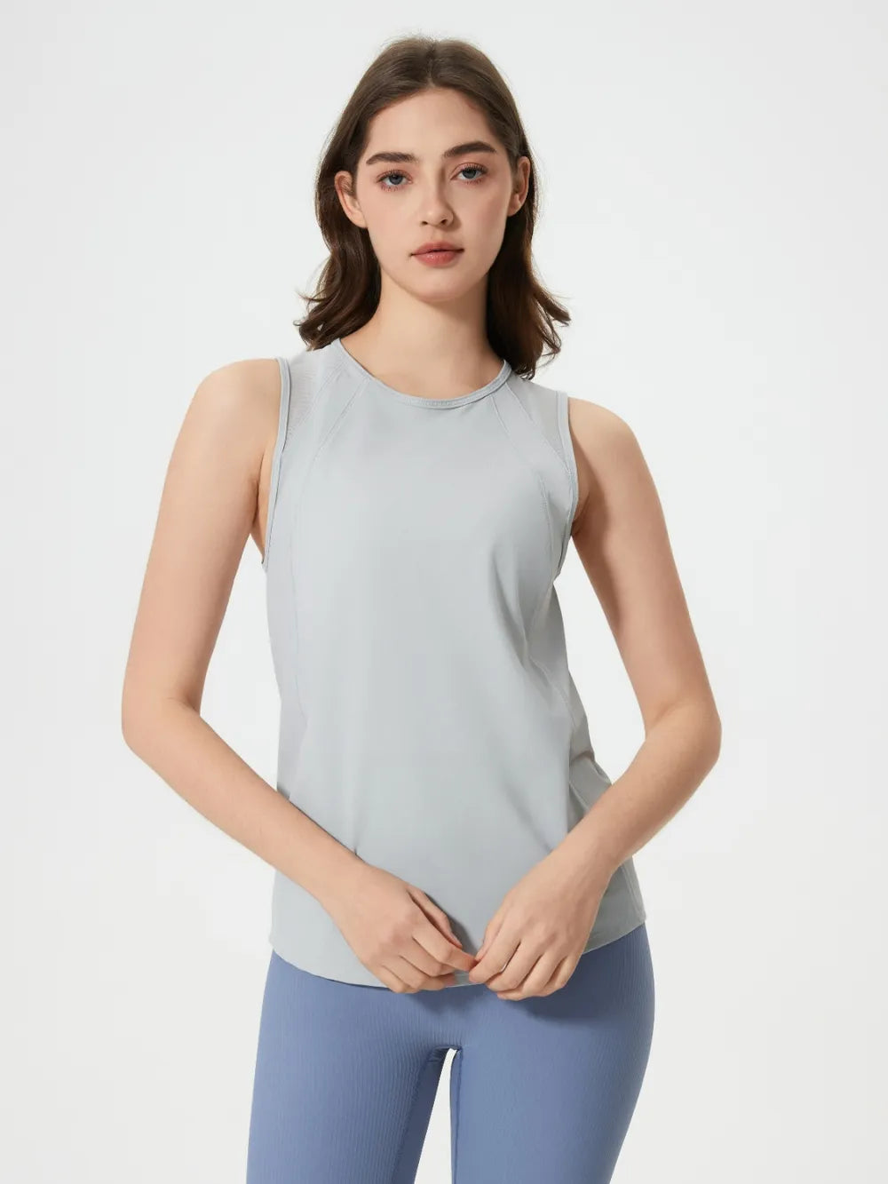 Cutout Back Round Neck Active Tank in Pink Purple for Women