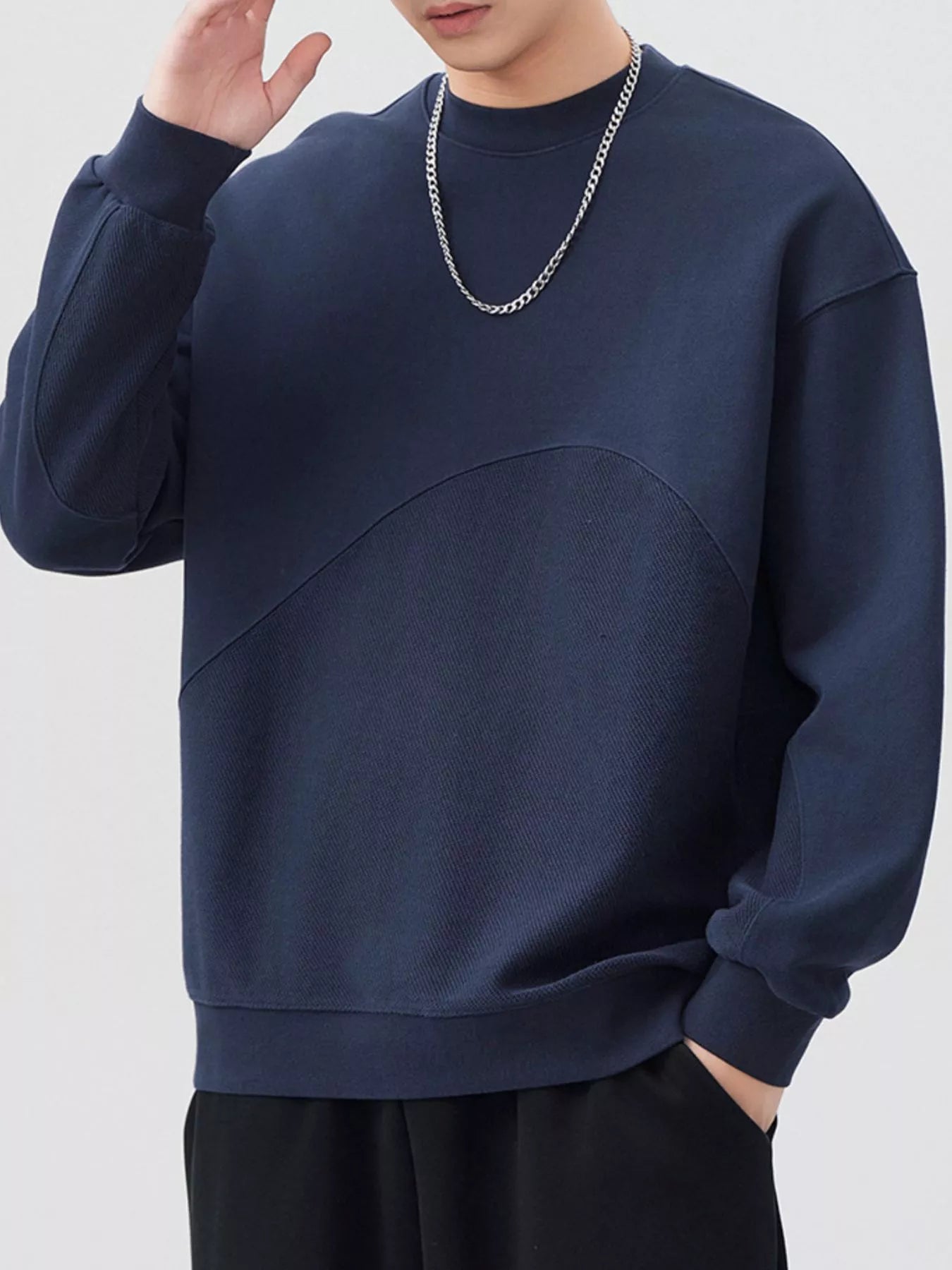 Plus Size Round Neck Long Sleeve Sweatshirt in Light Khaki for Men
