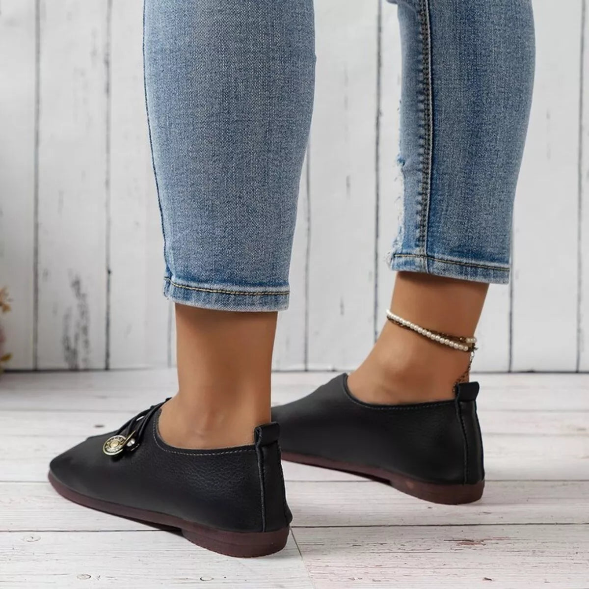 Casual Button Detail Slip-Ons in Creamy-White for Women