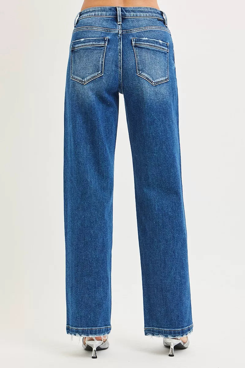 Slouchy Baggy Jeans Pocket Side Seam Detail Plus Size in Dark for Women