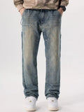 Vintage Wash Wide Leg Jeans in French Blue for Men