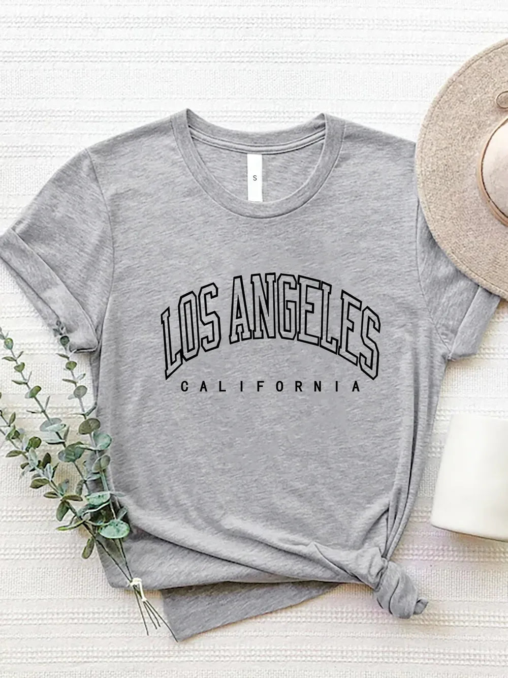 Los Angeles California Round Neck T-Shirt in Blush Pink for Women