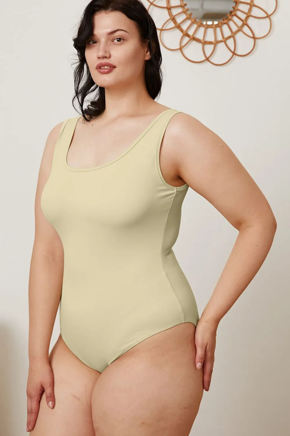 Plus Size Square Neck Sleeveless Bodysuit in Black for Women