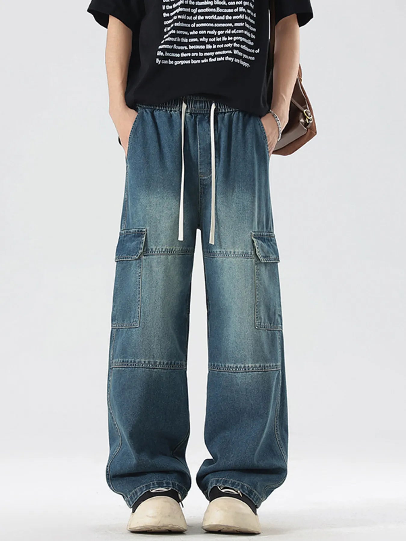 Vintage Wash Wide Leg Jeans Plus Size in Medium for Men