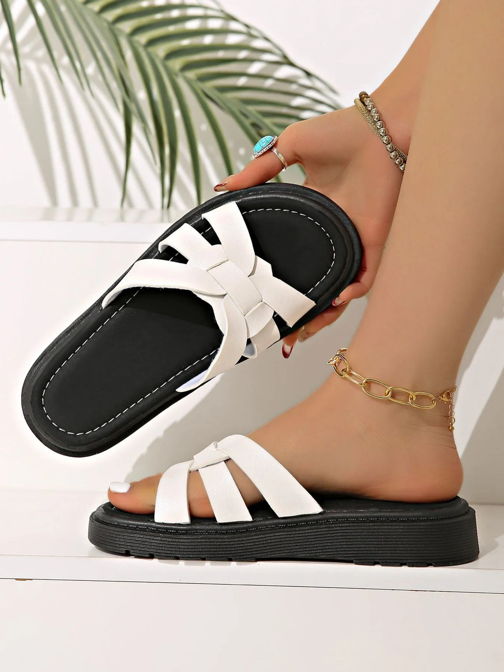 Open Toe Platform Sandals in White for Women