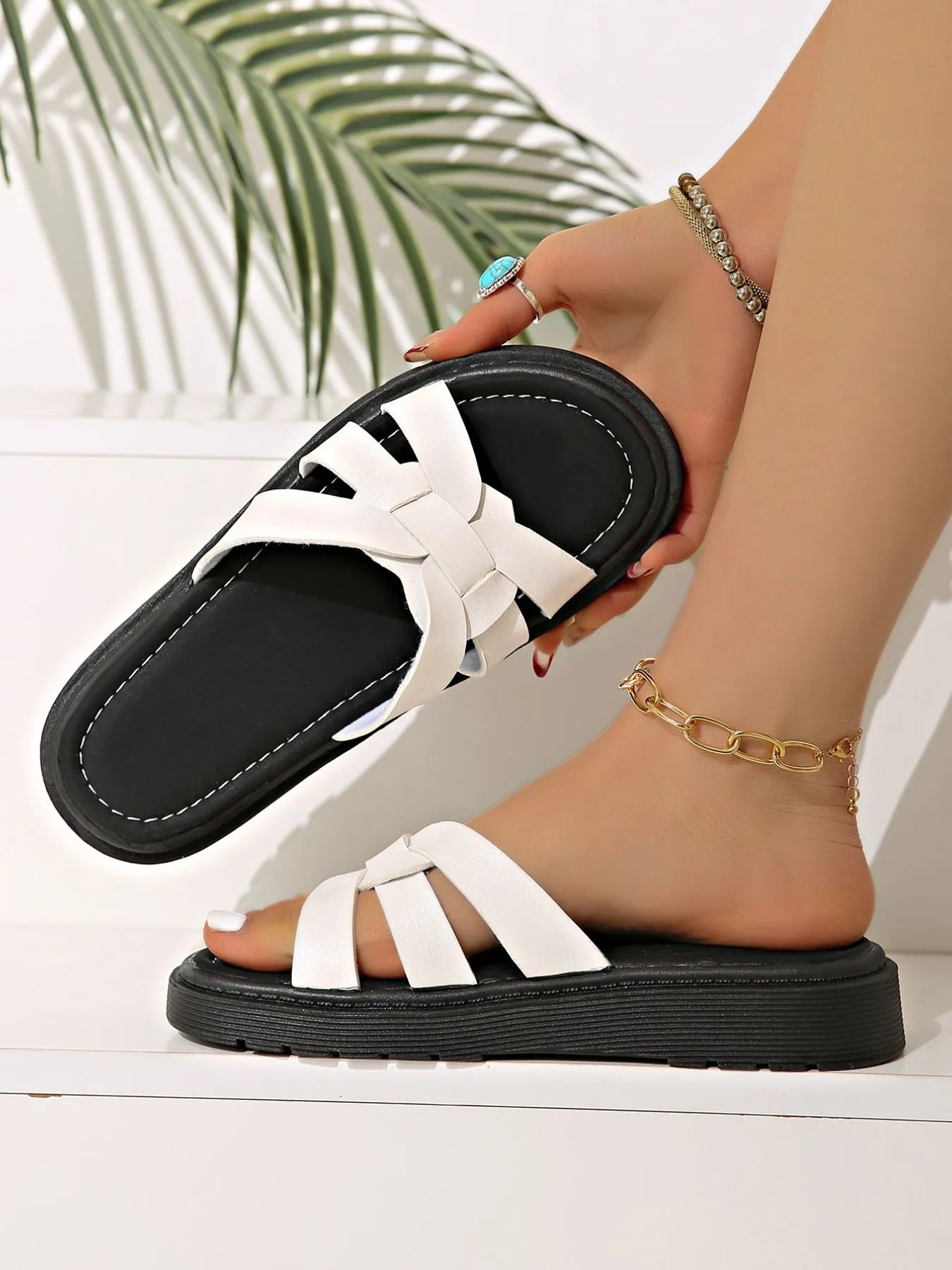 Open Toe Platform Sandals in White for Women