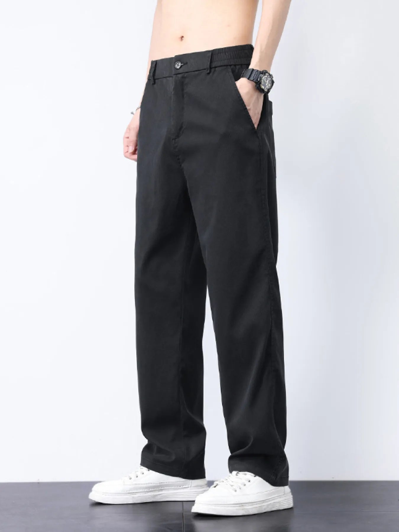 Plus Size Casual Straight-Leg Pants in Light Blue for Men
