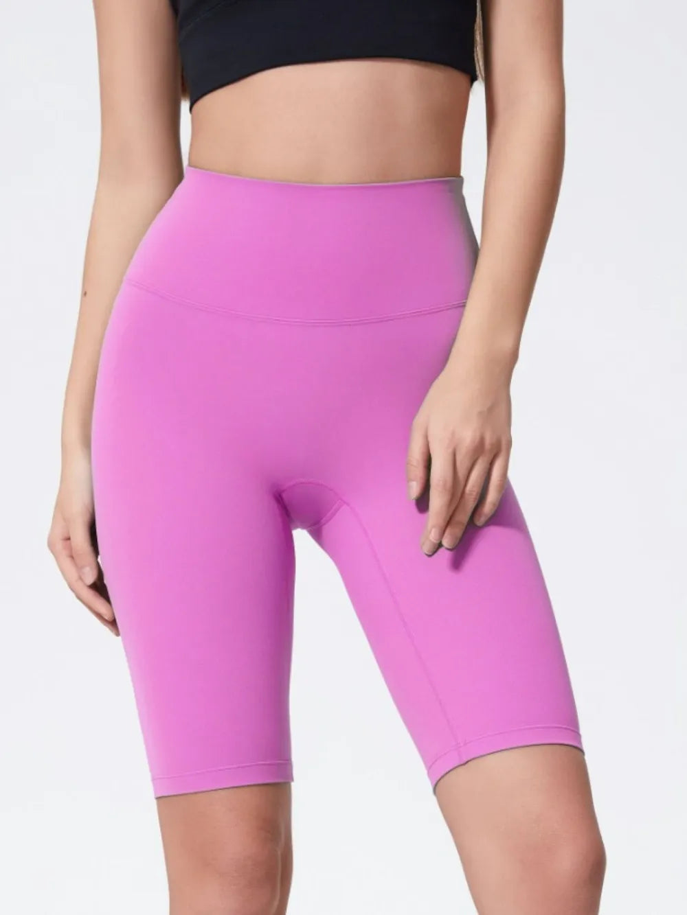 High Rise Wide Waistband Active Shorts in Dark Gray in Heliotrope Purple for Women