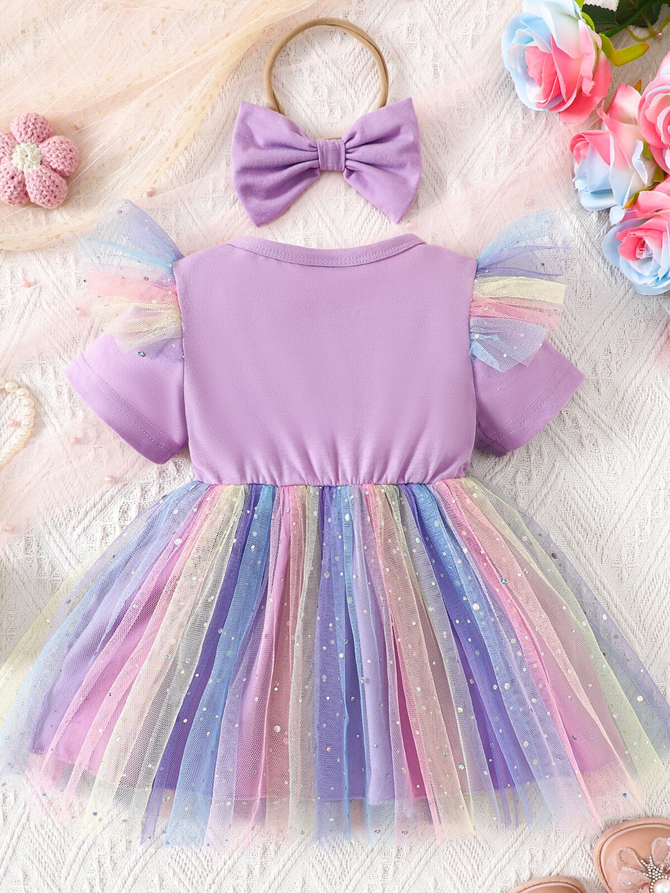 Bowknot Tulle Dress with Headband for Girls