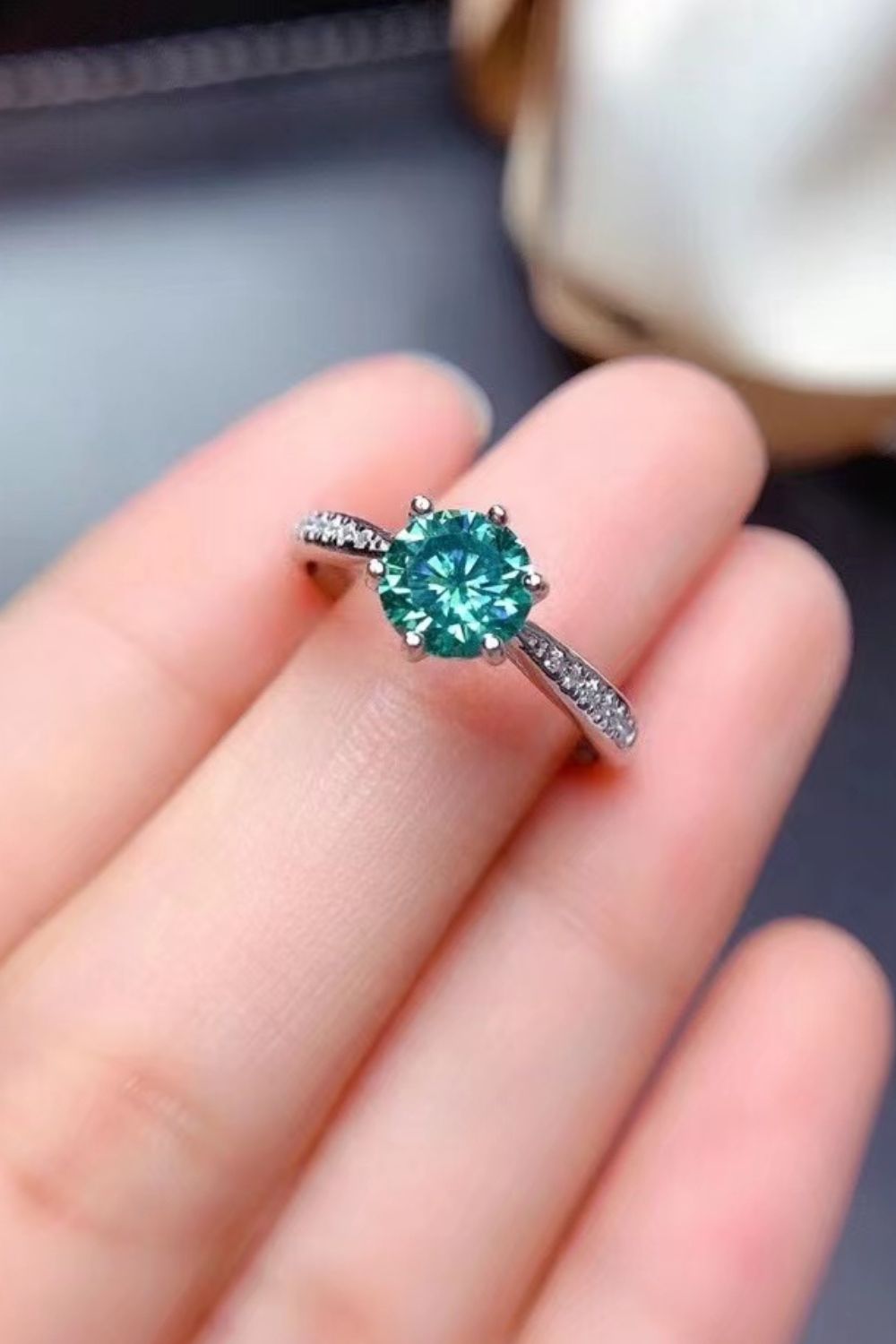 All for You 2 Carat Moissanite 925 Sterling Silver Ring in Green for Women