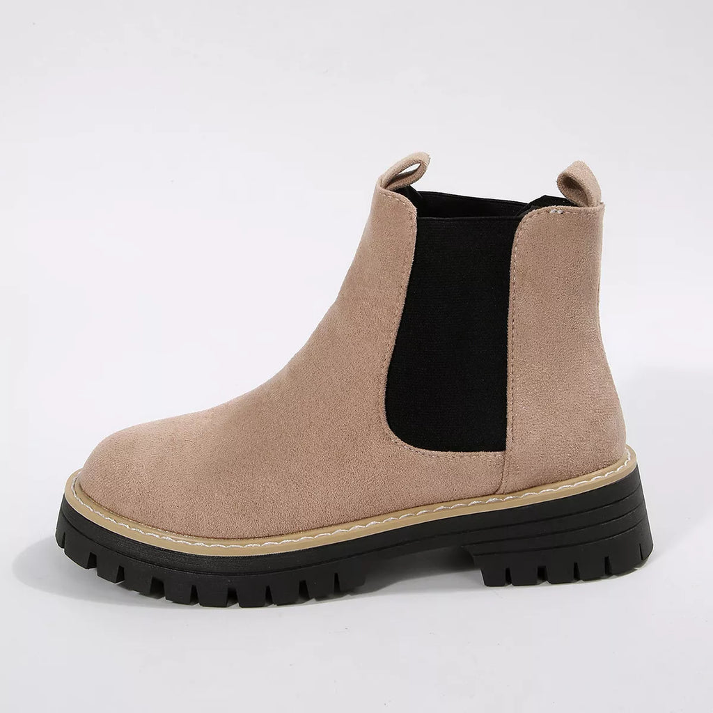 Round Toe Block Heels Boots in Brown in Gray for Women