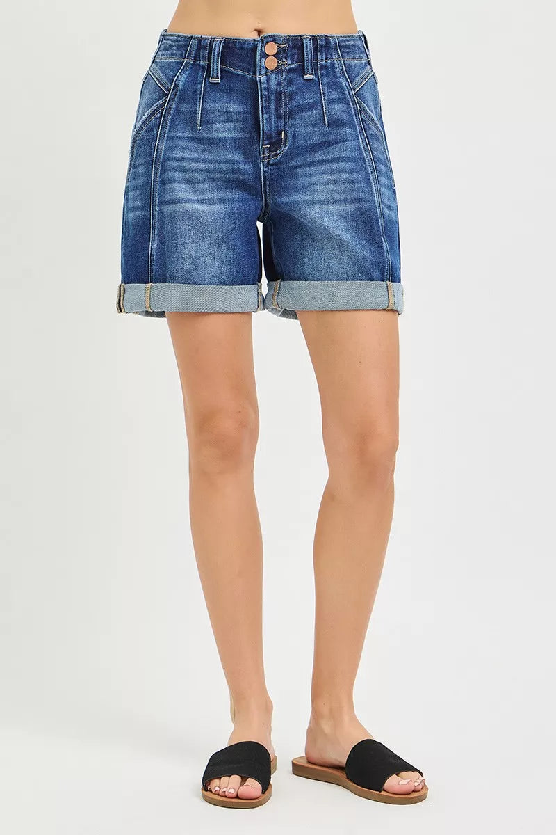 High Rise Seamed Roll Up Shorts for Women