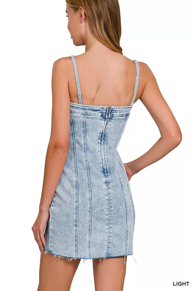 Spaghetti Strap Exposed Seam Light-Wash Dress for Women