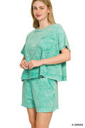 Halo Snow Washed Boxy Top & Shorts Set in Green for Women