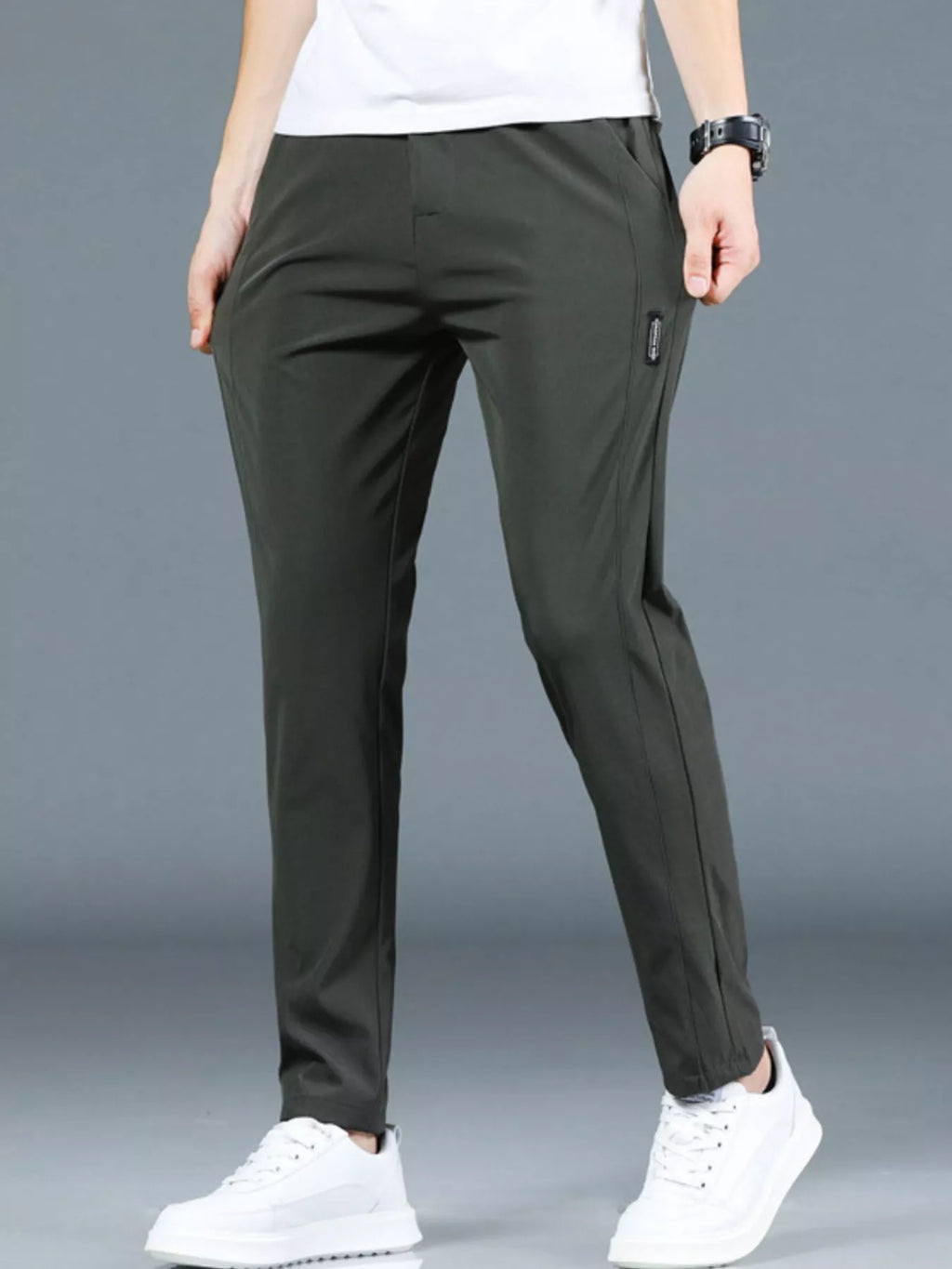 Slim Fit Casual Pants in Dark Gray for Men