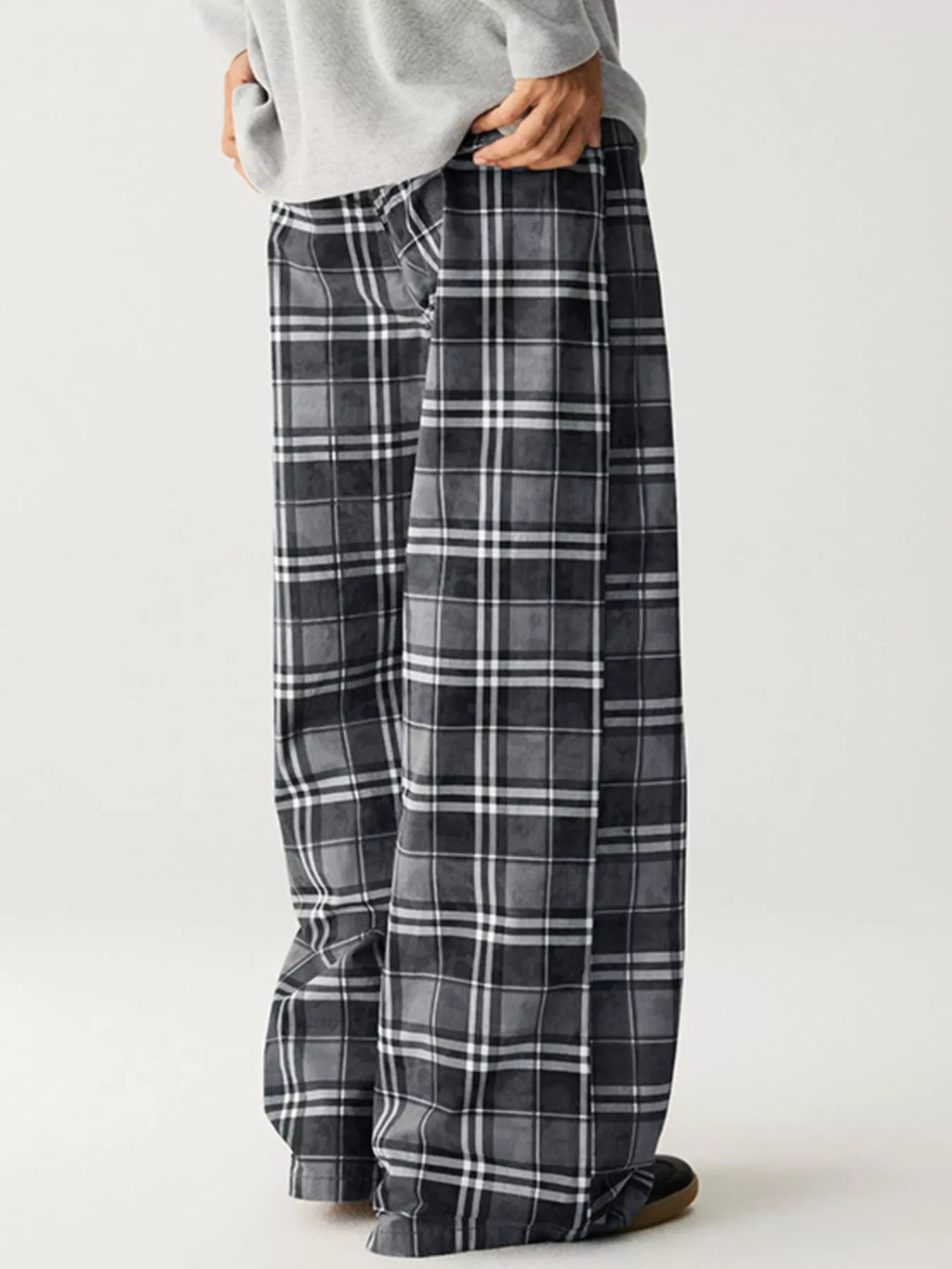 Plaid Wide Leg Pants in Dirty Coffee for Men