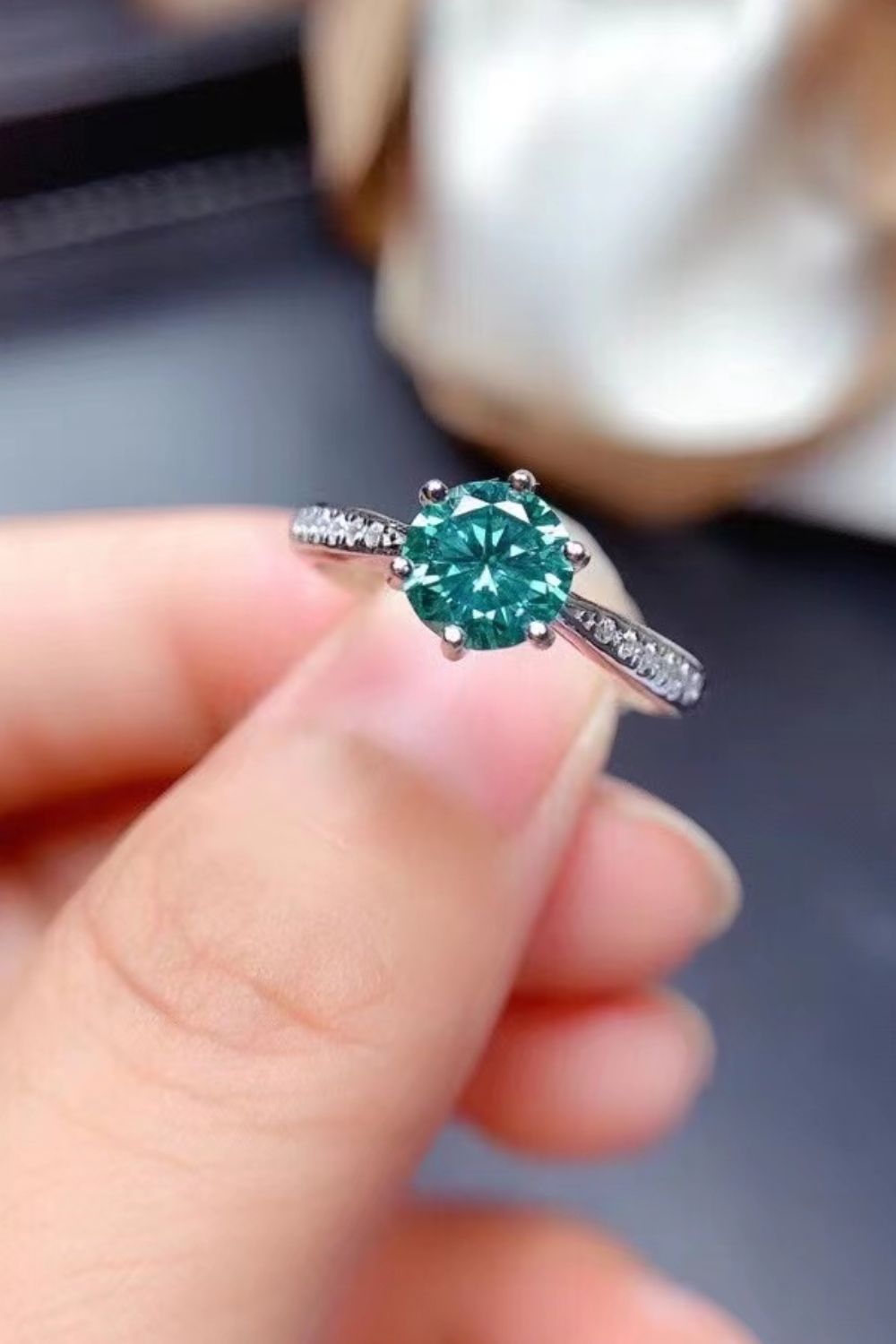 All for You 2 Carat Moissanite 925 Sterling Silver Ring in Green for Women